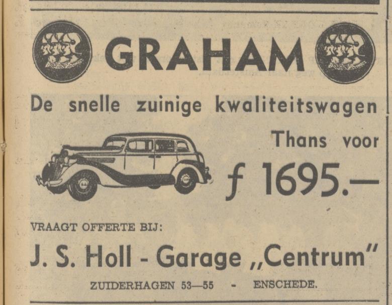 Zuiderhagen 53-55 Garage Centrum J.S. Holl advertentie Tubantia 23-9-1936.jpg