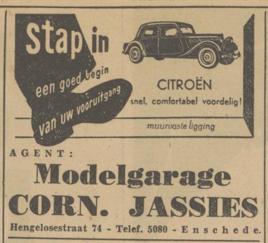 Hengelosestraat 74 Garage Corn. Jassies advertentie Tubantia 24-4-1951.jpg