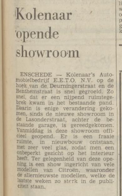 Deurningerstraat hoek Dr. Benthemstraat Kolenaar Automobielbedrijf  E.E.T.O. krantenbericht Tubantia 8-1-1971.jpg