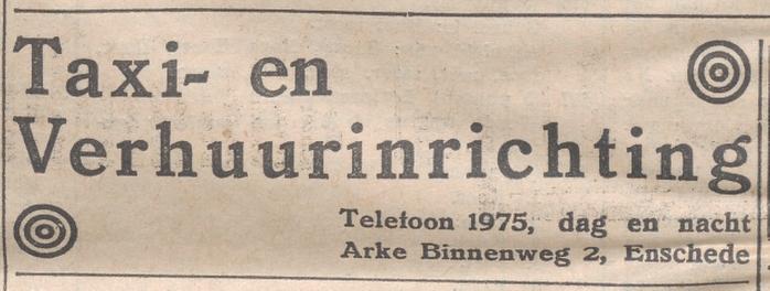 Binnenweg 2 Taxi Arke advertentie Overijsselsch Dagblad 19-9-1931.jpg