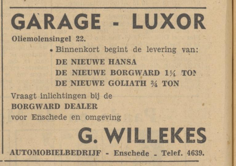 Oliemolensingel 22 Garage Luxor G. Willekes advertentie Tubantia 27-7-1949.jpg