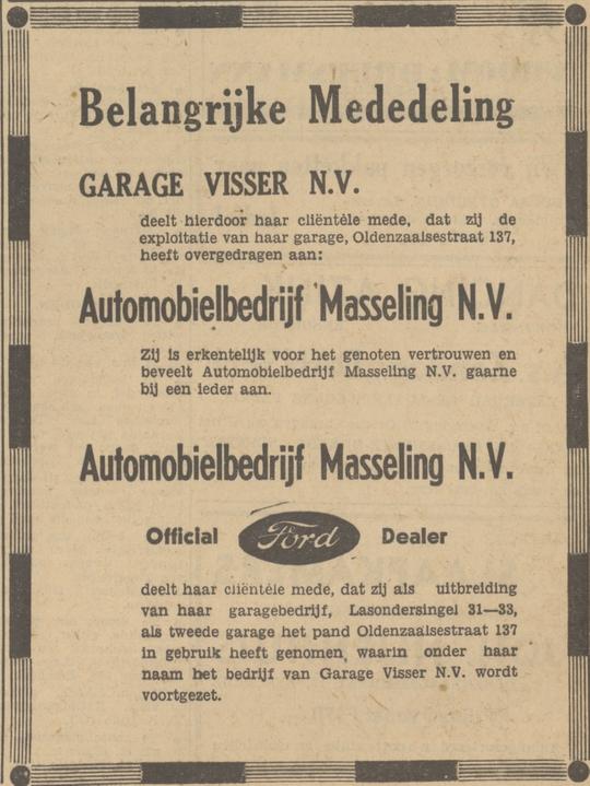 Oldenzaalsestraat 137 Masseling Automobielbedrijf advertentie Tubantia 15-10-1948.jpg