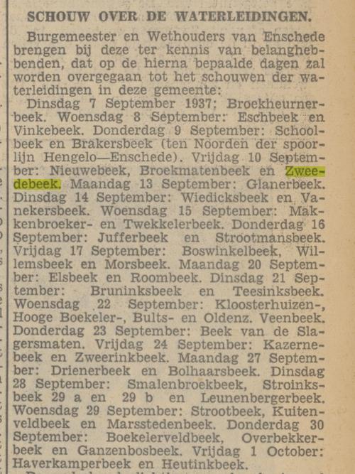 Zweedebeek krantenbericht Tubantia 26-7-1937.jpg