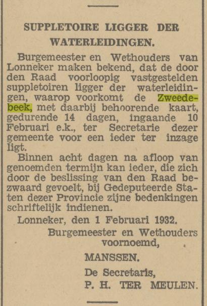 Zweedebeek krantenbericht Tubantia 3-2-1932.jpg