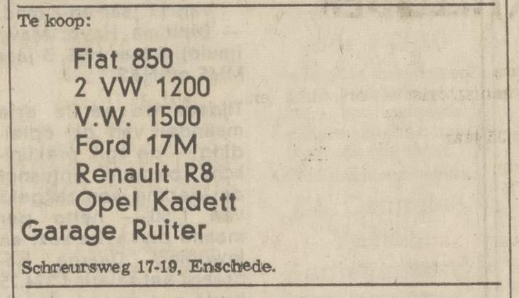 Schreursweg 17-19 Garage Ruiter advertentie Tubantia 9-5-1970.jpg