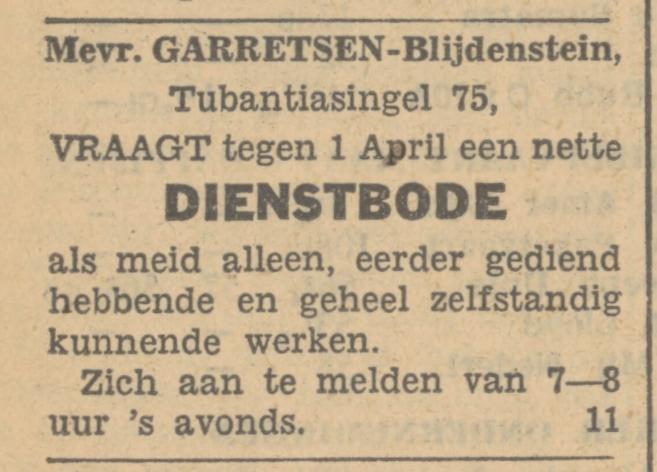 Tubantiasingel 75 Mevr. Garretsen advertentie Tubantia 18-1-1933.jpg
