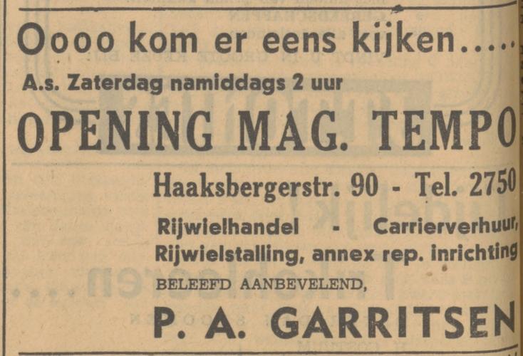 Haaksbergerstraat 90 P.A. Garritsen advertentie Tubantia 27-11-1940.jpg