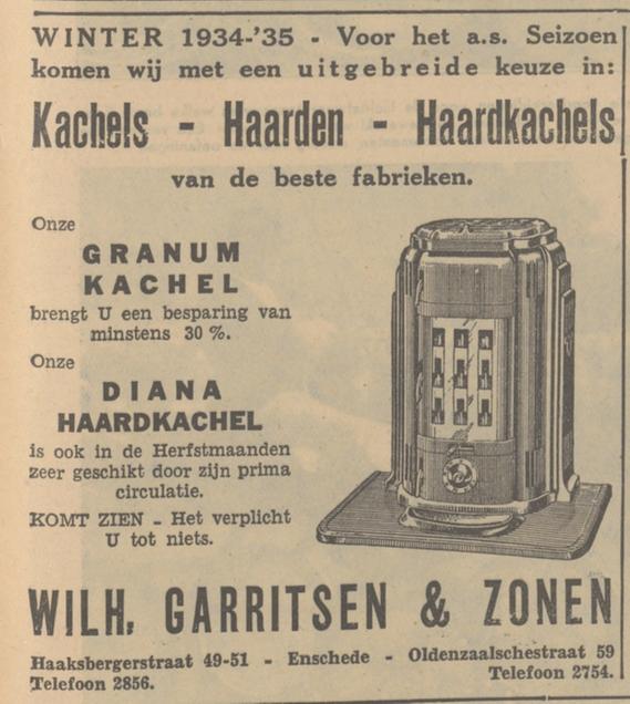 Oldenzaalsestraat 59 W. Garritsen & Zn. advertentie Tubantia 13-9-1934.jpg
