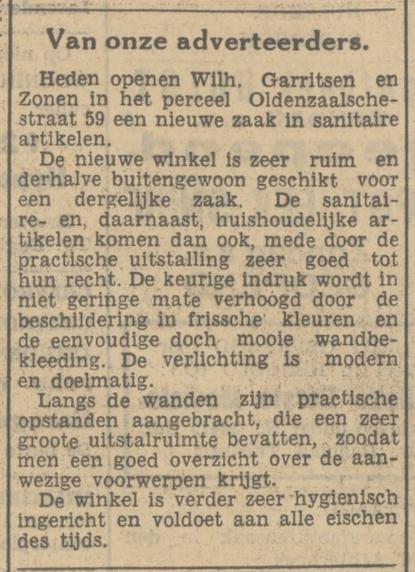 Oldenzaalsestraat 59 W. Garritsen & Zn. krantenbericht Tubantia 10-2-1934.jpg