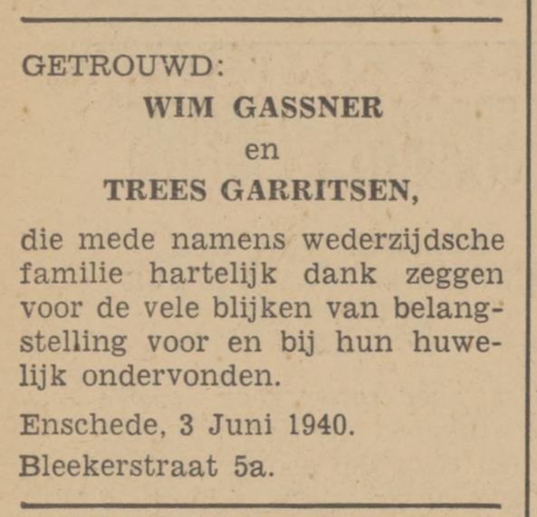 Blekerstraat 5a Wim Gassner advertentie Tubantia 3-6-1940.jpg