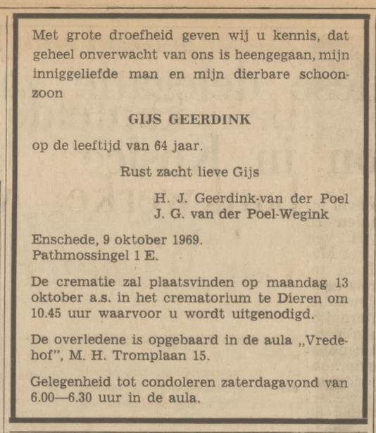 Pathmossingel 1E G. Geerdink overlijdensadvertentie Tubantia 10-10-1969.jpg