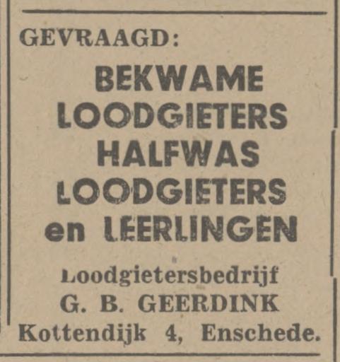 Kottendijk 4 G.B. Geerdink loodgietersbedrijf advertentie Tubantia 9-12-1947.jpg