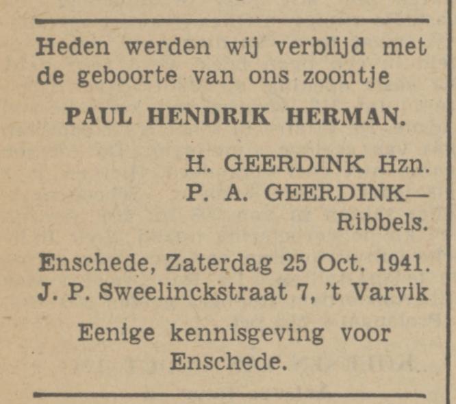 J.P. Sweelinckstraat 7 H. Geerdink advertentie Tubantia 27-10-1941.jpg