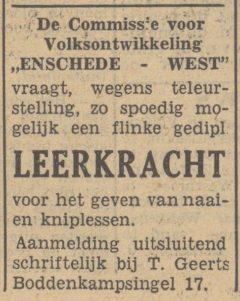 Boddenkampsingel 17 T. Geerts advertentie Tubantia 8-10-1949.jpg