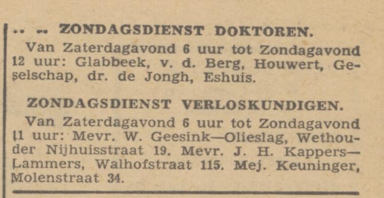 Wethouder Nijhuisstraay 19 W. Geesink-Olieslager krantenbericht Tubantia 26-5-1945.jpg
