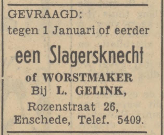 Rozenstraat 26 slagerij L. Gelink advertentie Tubantia 30-11-1950.jpg