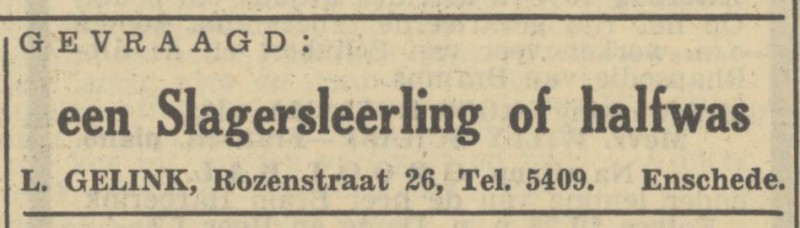 Rozenstraat 26 slagerij L. Gelink advertentie Tubantia 14-10-1948.jpg