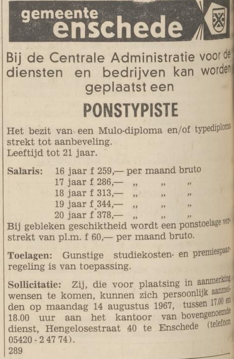 Hengelosestraat 40 Centrale Administratie voor de Diensten en Bedrijven advertentie Tubantia 12-8-1967.jpg