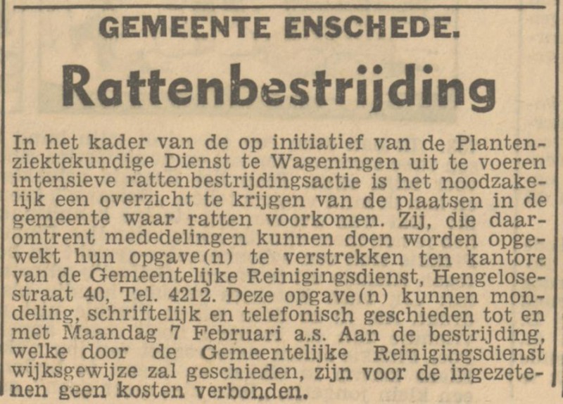 Hengelosestraat 40 Gemeentelijke Reinigingsdienst advertentie Tubantia 29-1-1949.jpg