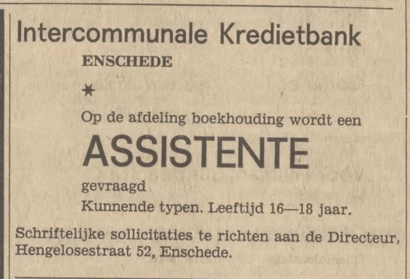 Hengelosestraat 52 Intercommunale Kredietbank advertentie Tubantia 19-3-1966.jpg