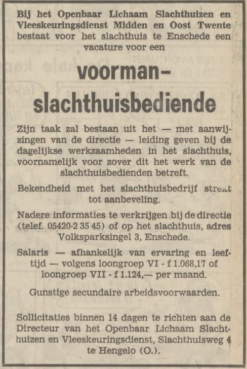 Volksparksingel 3 Slachthuis advertentie Tubantia 13-9-1971.jpg