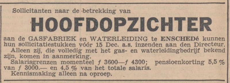 Hoofdopzichter Gasfabriek en Wasterleiding advertentie 5-12-1935.jpg