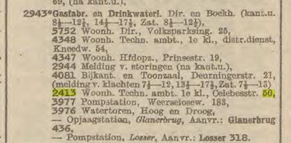 Gasfabriek en Drinkwaterleiding Celebesstraat 50 woonhuis Tech. ambt. 1e kl. tel 2413 Telefoongids 1950.jpg