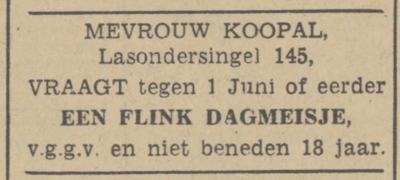 Lasondersingel 145 Mevr. Koopal advertentie Tubantia 4-5-1942.jpg