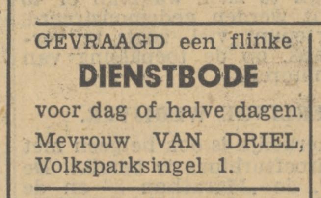 Volksparksingel 1 Mevr. van Driel advertentie Tubantia 15-9-1949.jpg