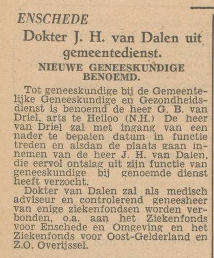 G.B. van Driel  Gem. Geneeskundige en Gezondheidsdienst krantenbericht Tubantia 21-1-1949.jpg
