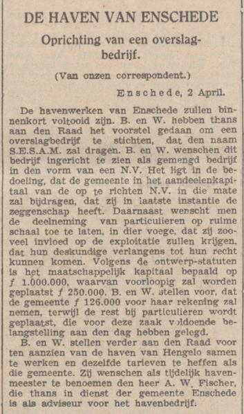 A.W. Fischer havenmeester krantenbericht 3-4-1936.jpg