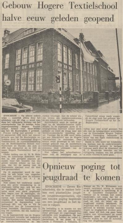 De Ruyterplein 3 Hogere Textielschool krantenbericht Tubantia 12-9-1972.jpg