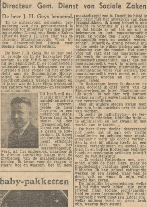 J.H. Geys Directeur Gem. Dienst van Sociale Zaken krantenbericht Tubantia 25-2-1947.jpg