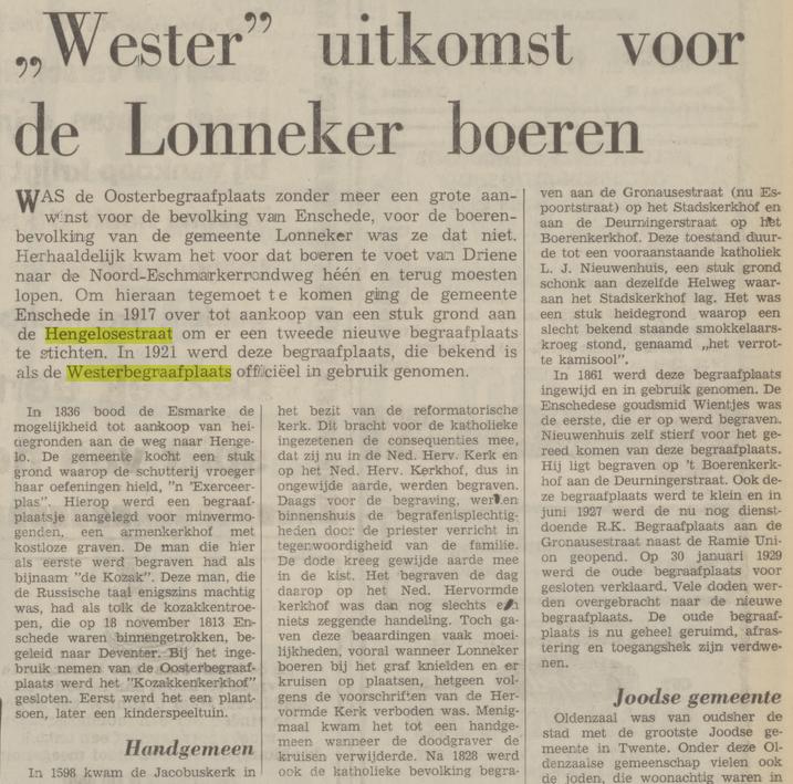 Hengelosestraat Westerbegraafplaats krantenbericht  1-11-1974.jpg