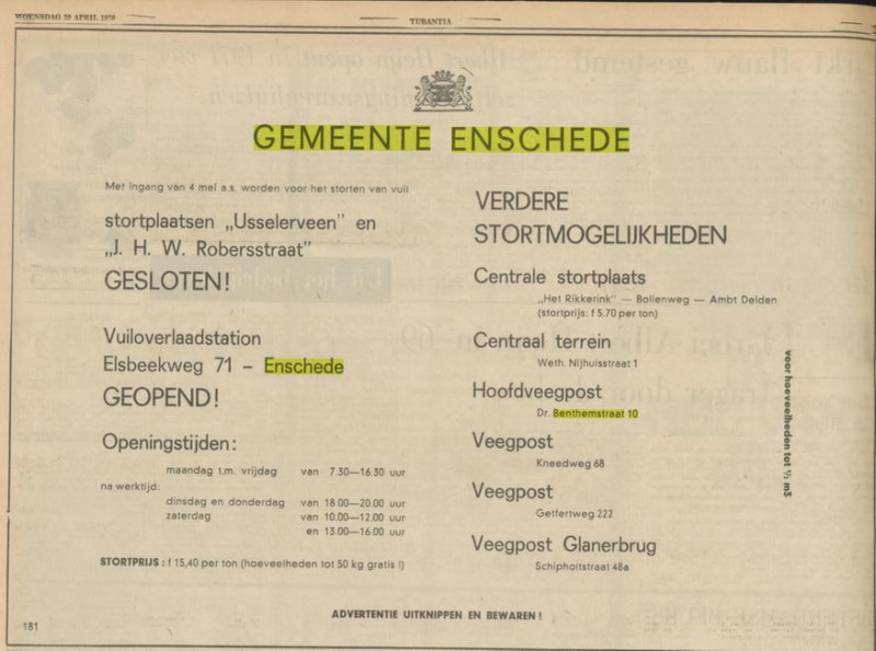 Dr. Benthemstraat 10 Hoofdveegpost  advertentie Tubantia 29-4-1970.jpg