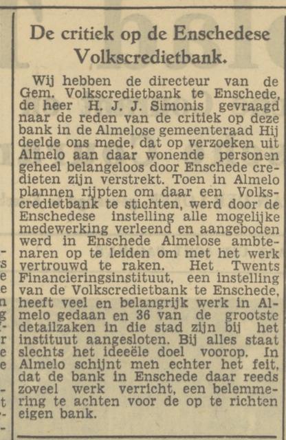 H.J.J. Simonis Directeur Volkscredietbank krantenbericht Tubantia 10-3-1950.jpg