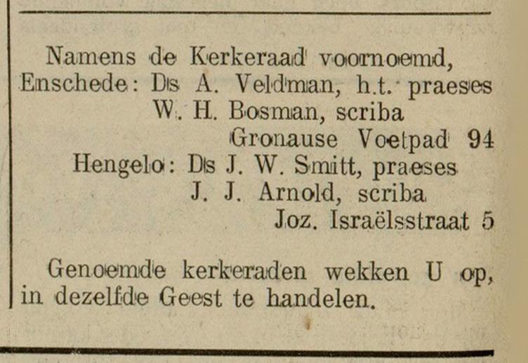 Gronausevoetpad 94 W.H. Bosman scriba krantenbericht Gereformeerd gezinsblad 13-12-1949.jpg