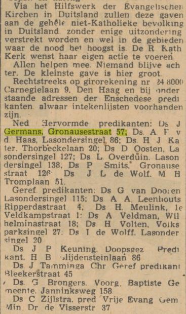 Gronausestraat 57 Ds. J. Germans krantenbericht Tubantia 15-7-1948.jpg