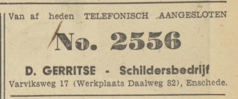 Varviksweg 17 D. Gerritse Schildersbedrijf advertentie Tubantia 12-1-1950.jpg