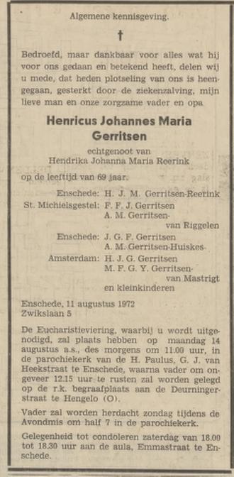 Zwikslaan 5 H.J.M. Gerritsen overlijdensadvertentie 12-8-1972.jpg
