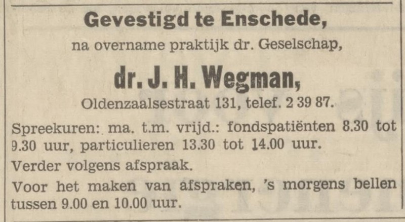 Oldenzaalsestraat 131 Dr. Geselschap krantenbericht Tubantia 20-6-1973.jpg