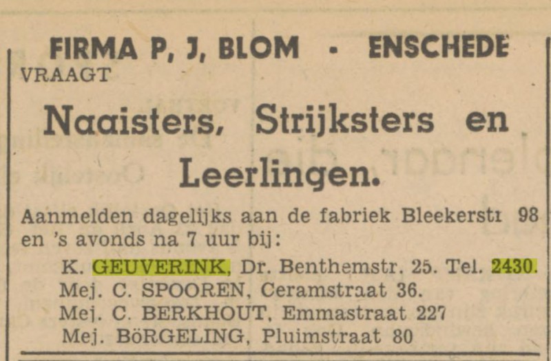 Dr. Benthemstraat 25 K. Geuverink tel. 2430 advertentie Tubantia 17-4-1947.jpg