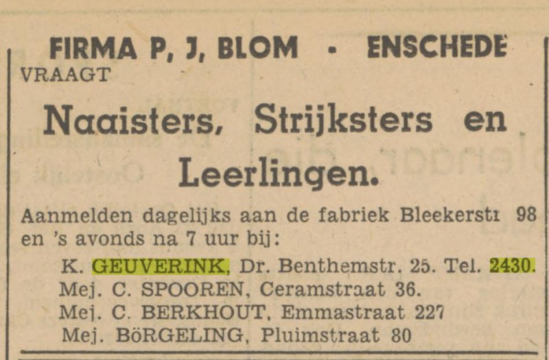 Dr. Benthemstraat 25 K. Geuverink tel. 2430 advertentie Tubantia 17-4-1947.jpg