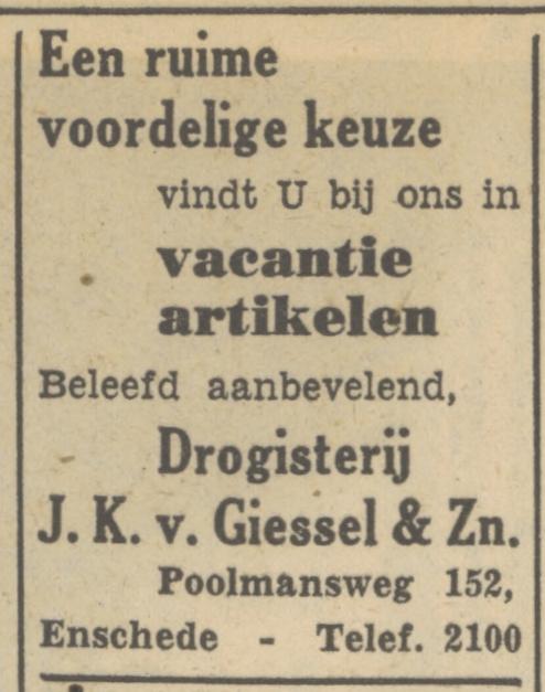 Poolmansweg 152 J.K. van Giessel & Zn. telf. 2100. advertentie Tubantia 19-7-1951.jpg