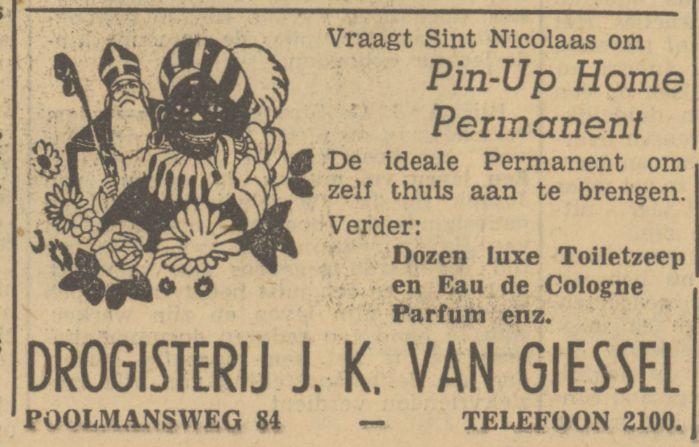 Poolmansweg 84 Drogisterij J.K. van Giessel sinterklaasadvertentie Tubantia 29-11-1949.jpg