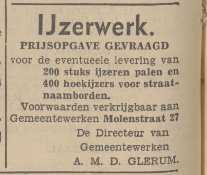 A.M.D. Glerum Directeur Gemeentewerken advertentie Tubantia 25-8-1937.jpg
