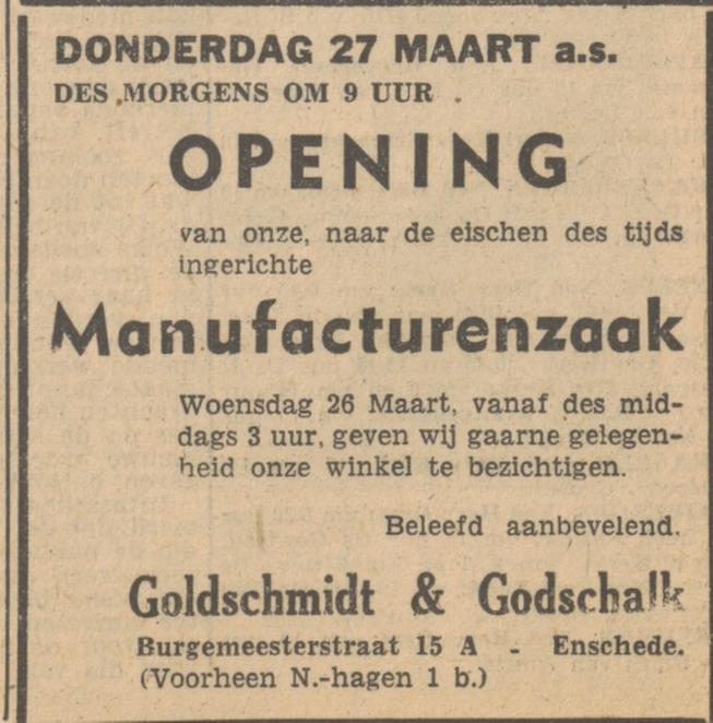 Burgemeesterstraat 15A Goldschmidt & Godschalk advertentie Tubantia 22-3-1947.jpg