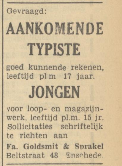 Beltstraat 48 Fa. Goldsmit &sprakel advertentie Tubantia 10-6-1949.jpg