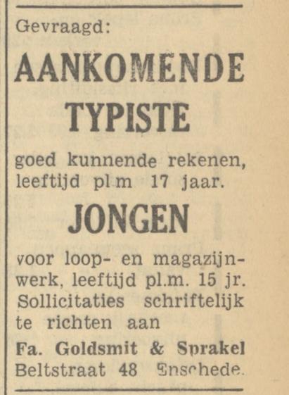 Beltstraat 48 Fa. Goldsmit &sprakel advertentie Tubantia 10-6-1949.jpg