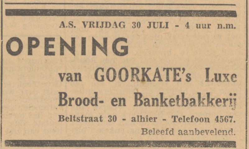 Beltstraat 30 Goorkate Banketbakkerij advertentie 29-7-1948.jpg
